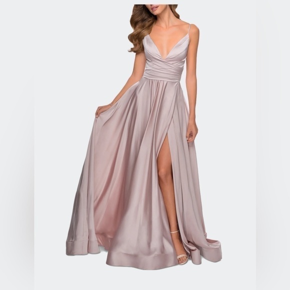 La Femme Dresses & Skirts - La Femme
Long Satin Dress with Side Slit and V Shaped Back size 8